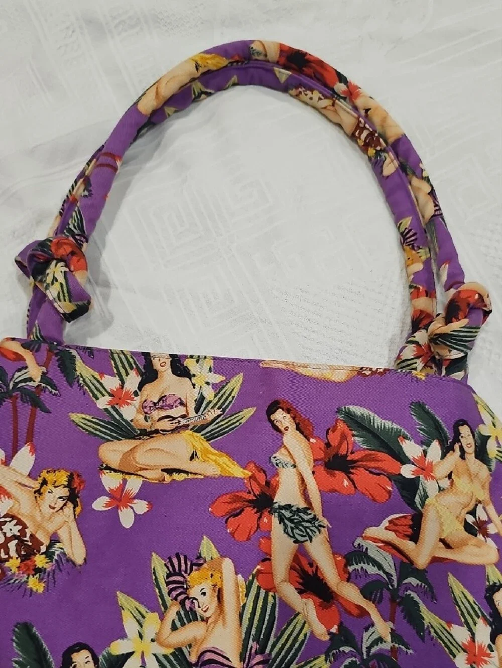 Purple Tropical Pin-Up Print Women's Shoulder Bag